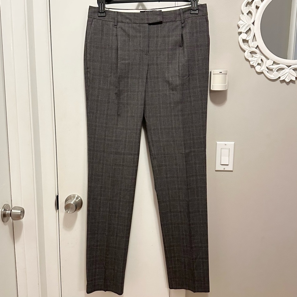 Body by Victoria Christie Fit Dress Pants 10 Tall Gray Plaid Straight Leg Career